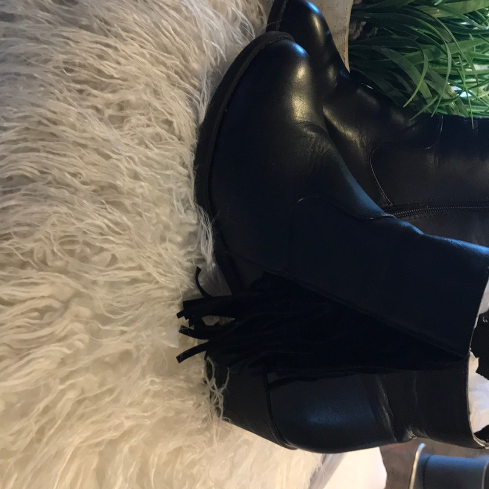 Black Fringe Zip Up Ankle Boots - Picture 2 of 5
